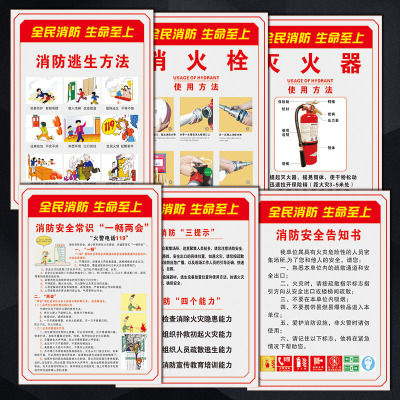 VCH安全告知书灭火逃生宣传画知识器防三提示贴纸消防栓方法挂图