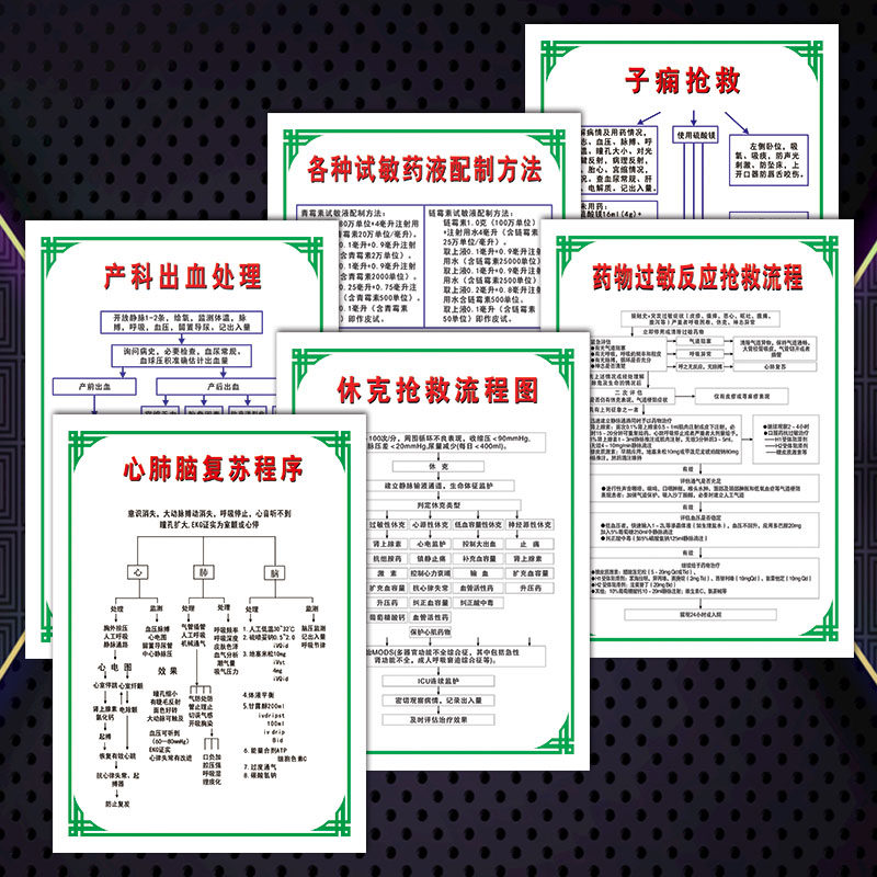 医院急救流程心肺脑复苏程序抢救产科出血处理示意图宣传画wsb169