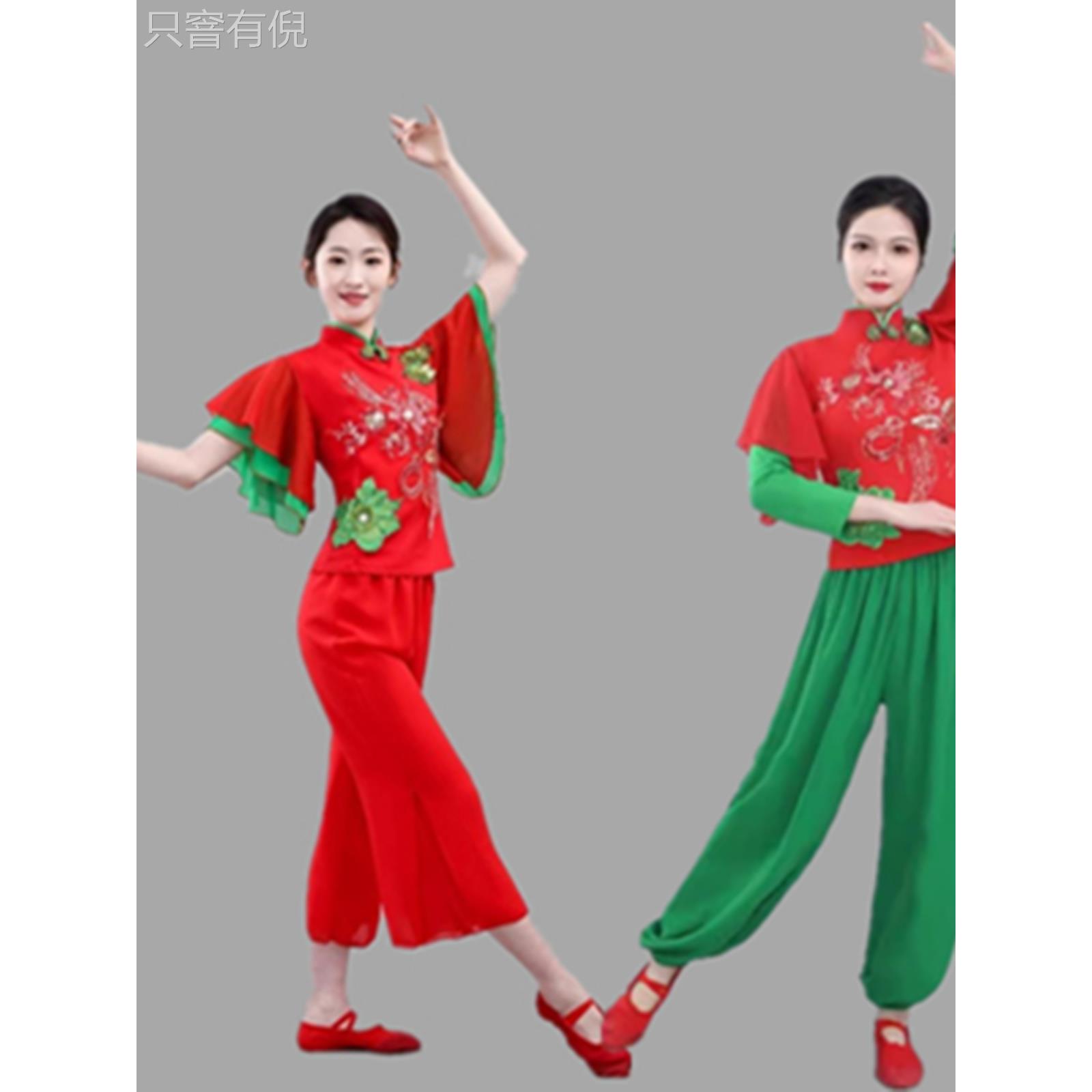 2024春夏新款秧歌服女红色喜庆开门红广场舞蹈演出服中国风打鼓服