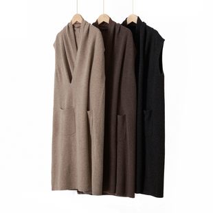 马甲背心裙女宽松H版 叠领全羊毛套头针织中长款 无袖 灵感搭子