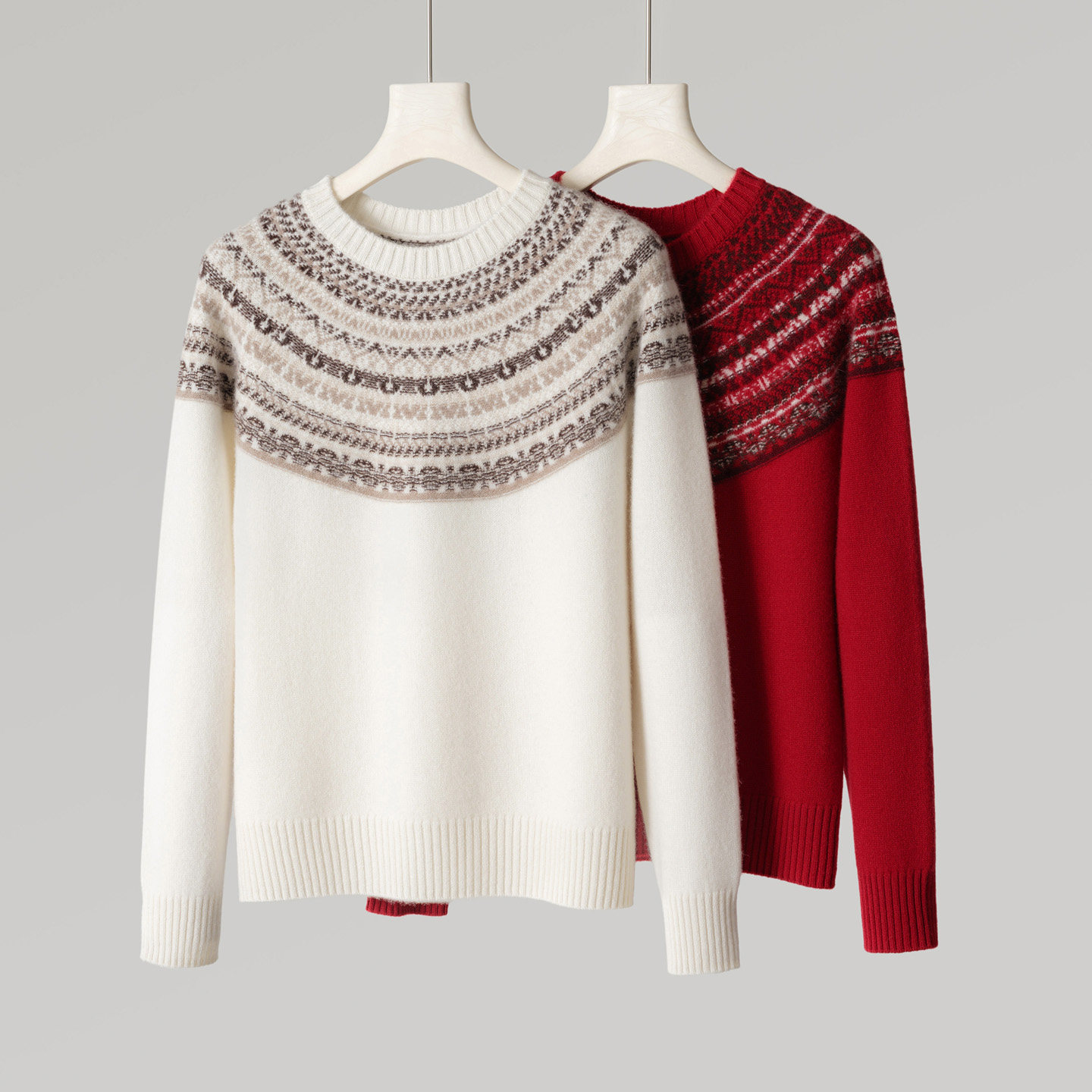 Z.M.R 氛围感穿搭 100%纯山羊绒衫费尔岛提花女圆领套头针织毛衣,女装/女士精品,羊绒衫,淘宝优惠券,粉丝福利购,淘宝优惠卷