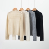 镂空钩花设计款 100%纯山羊绒衫 女针织衫 Z.M.R 半高领打底衫 毛衣