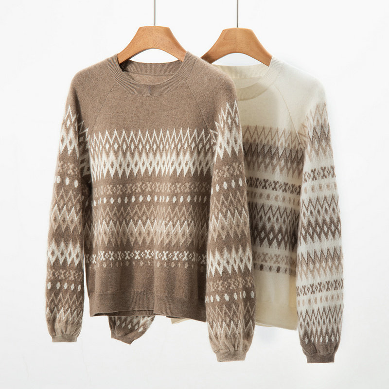 Z.M.R 费尔岛提花 软糯100%纯山羊绒衫女针织衫宽松慵懒风毛衣,女装/女士精品,羊绒衫,淘宝优惠券,粉丝福利购,淘宝优惠卷