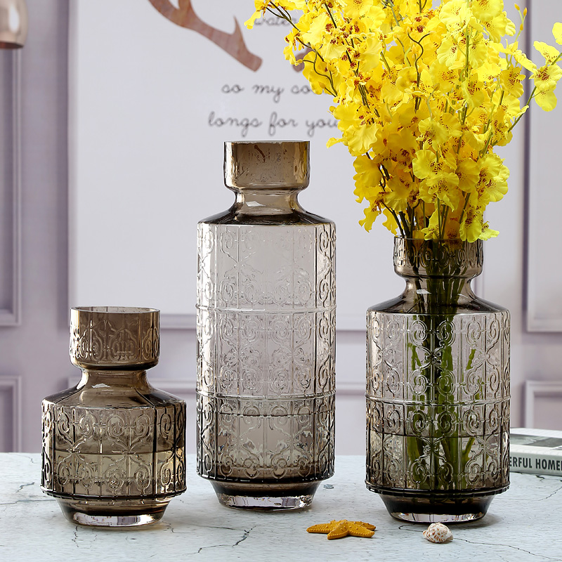 沁竹马德里欧式花纹花瓶玻璃浮雕