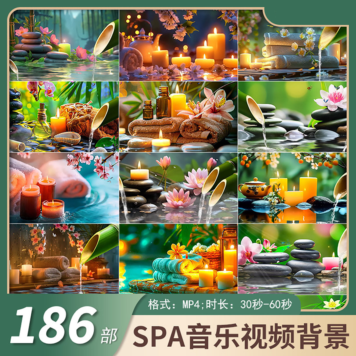 SPA冥想禅意竹石蜡烛视频背景