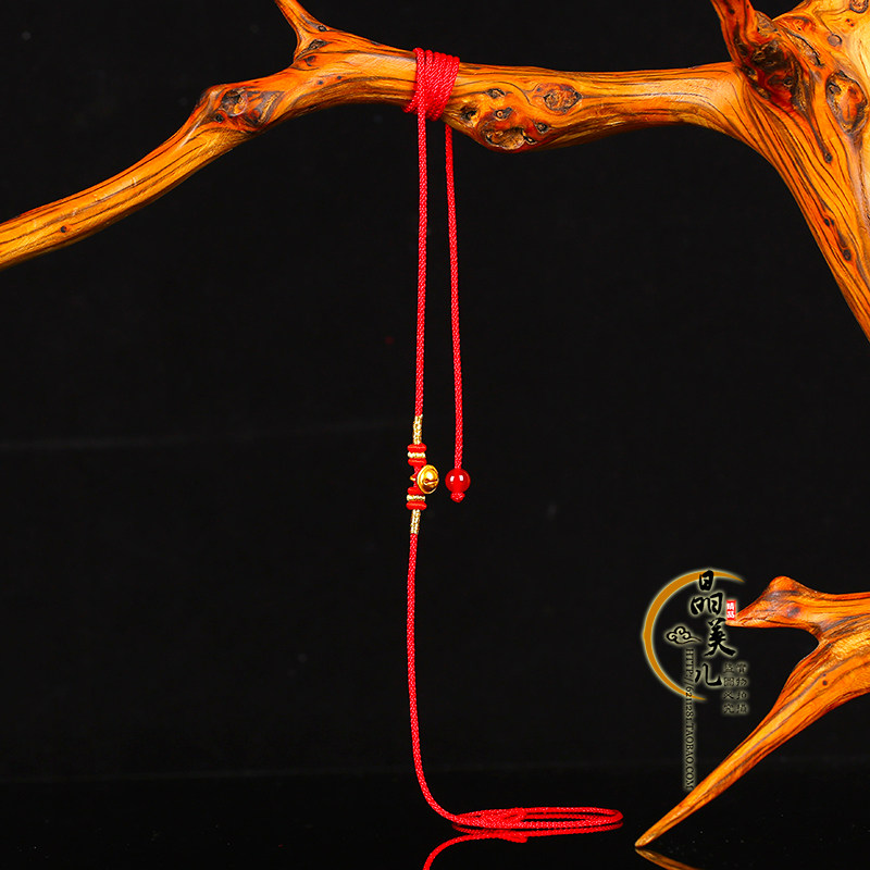 999足金本命年红绳腰链 生肖马红腰带3D硬金黄金铃铛手链女款礼物