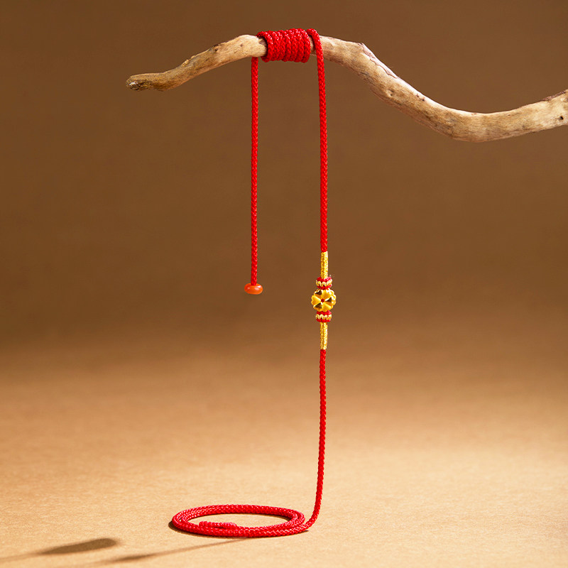 999黄金本命年红绳腰链足金四叶草转运珠红腰带蛇年腰绳手工男女