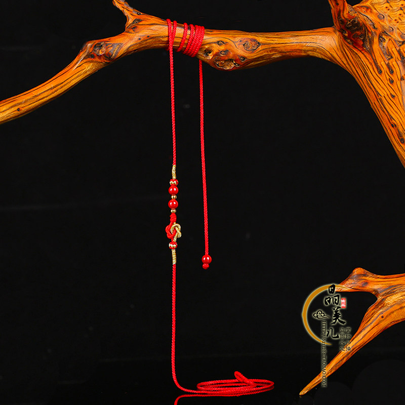 999足金本命年红绳腰链生肖蛇3D黄金转运珠红腰带细款朱砂腰绳女