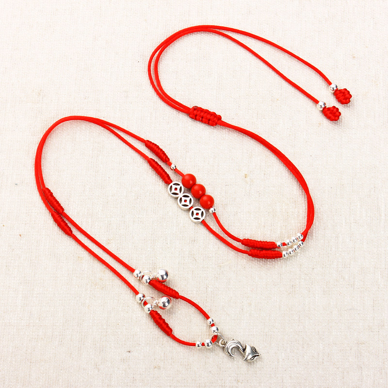 本命年红绳腰链女S925纯银生肖蛇招桃花狐狸腰带饰品腰绳旺桃花