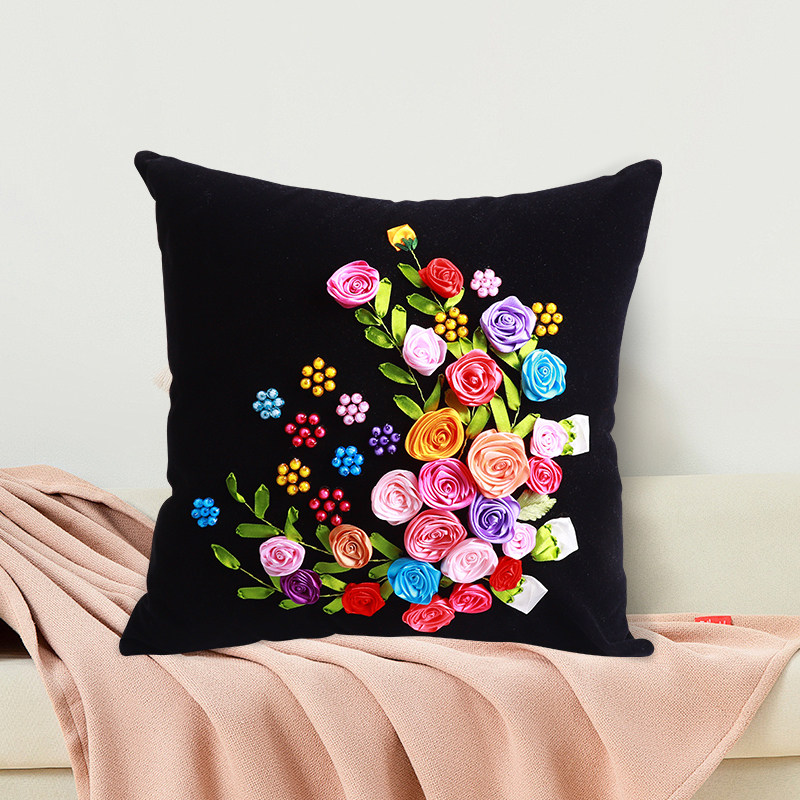 彩带秀丝带绣抱枕2026新款立体缎带手工刺绣自绣diy材料包靠枕套