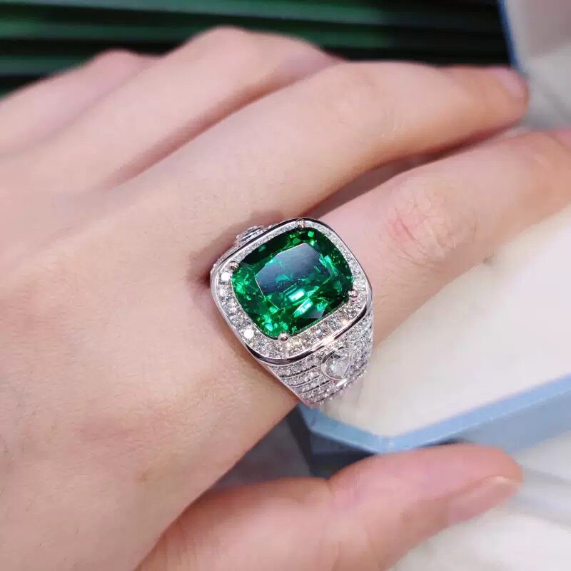 18k白金红蓝宝石戒指男彩宝镶戒指/指环
