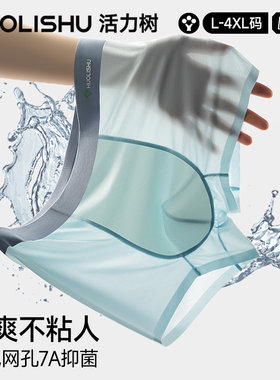 活力树男士内裤冰丝无痕夏季薄款透气网孔7A抗菌裆平角短裤男款