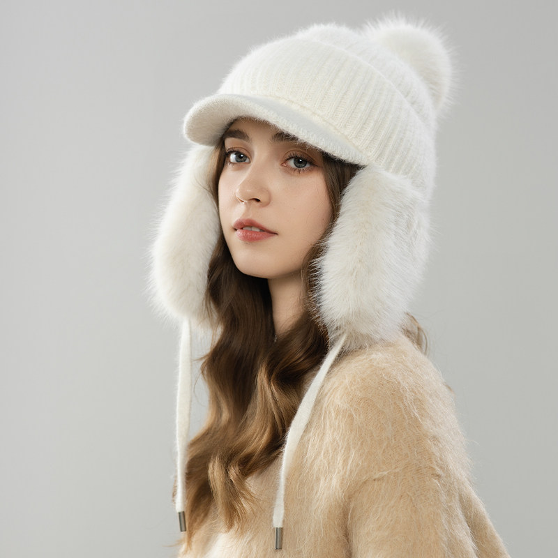 可爱毛球鸭舌帽冬季女长毛绒护耳防风保暖加厚针织兔毛滑雪防寒帽,服饰配件/皮带/帽子/围巾,帽子,淘宝优惠券,粉丝福利购,淘宝优惠卷