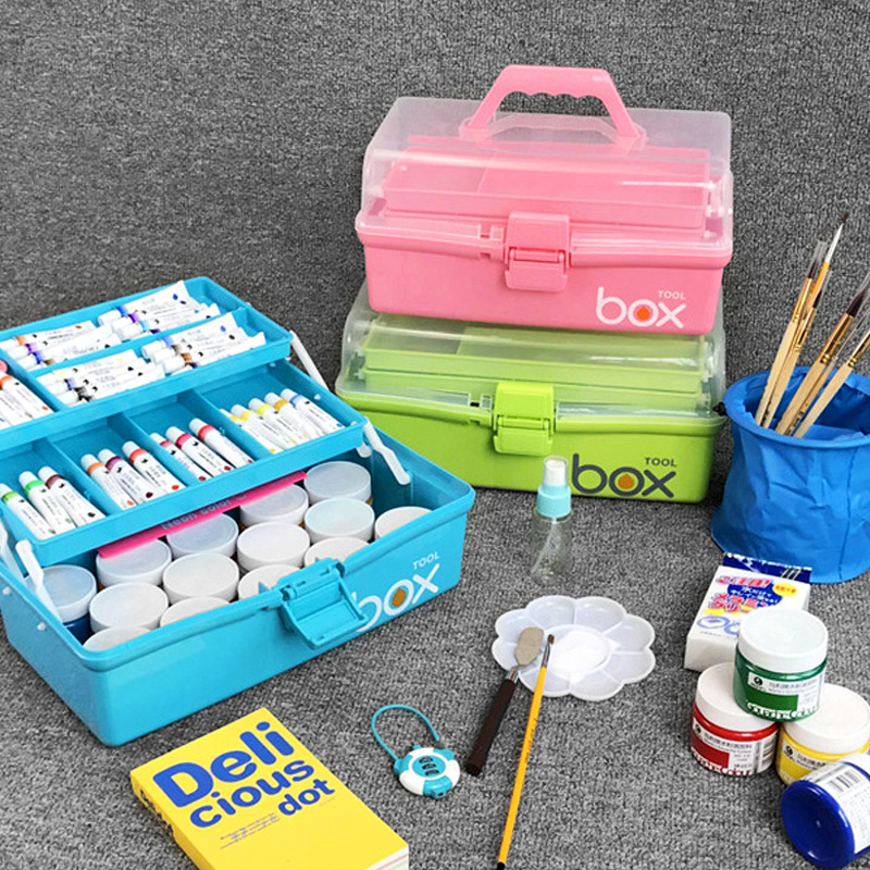小学生美术工具箱手提式大号三层画画用品收纳箱学生水粉绘画箱