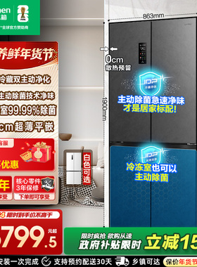 【517十字款】容声509L双净十字对开四门家用无霜嵌入一级电冰箱