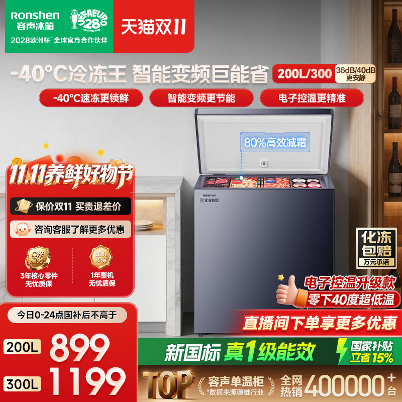 容声新款200/300升小冰柜家用小型-40℃冷冻冷藏变频冷柜一