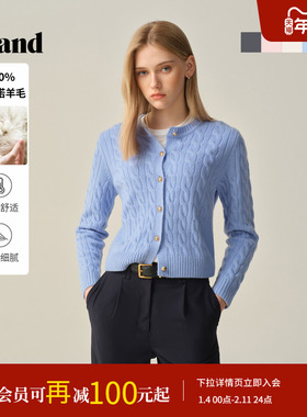 【100%美丽诺羊毛】Eland衣恋毛针织衫女短款开衫2025冬季新款