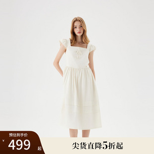 设计遮肉显瘦裙子夏 莱赛尔 Eland衣恋方领连衣裙女飞袖