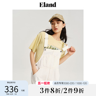 口袋刺绣休闲裤 子牛仔裤 背带裤 春夏款 春季 Eland衣恋宽松版