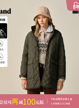 【拒水科技】Eland衣恋棉服女中长款菱格连帽外套2025冬季新款