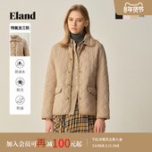 新款 菱格棉服2025冬季 特氟龙三防 ELand衣恋翻领棉衣女长袖