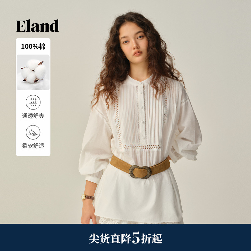 ELAND衬衫长袖纯色半开襟