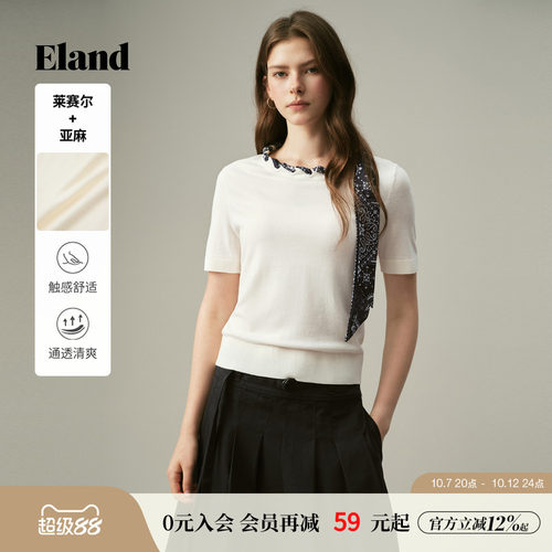 ELAND通勤丝巾装饰针织短袖