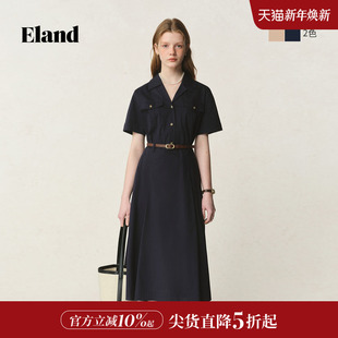 新款 领正肩a字裙摆显瘦裙子2025夏季 风西装 Eland衣恋连衣裙女工装