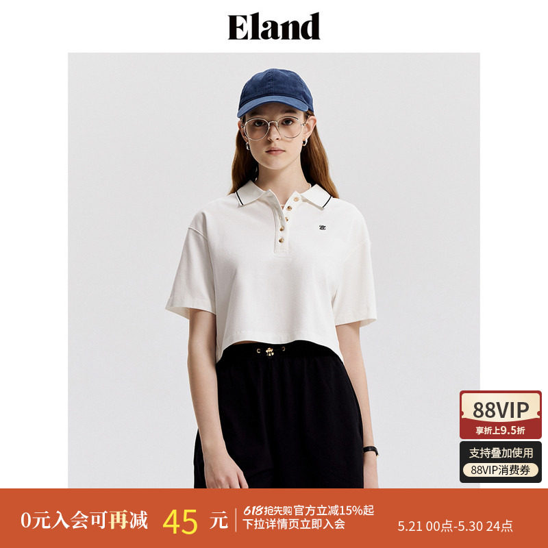 Eland衣恋学院风短款poloT恤女美式休闲H型上衣POLO衫夏季款