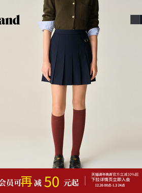 Eland衣恋半身裙女时尚学院风基础款百褶裙短裙2025冬季新款