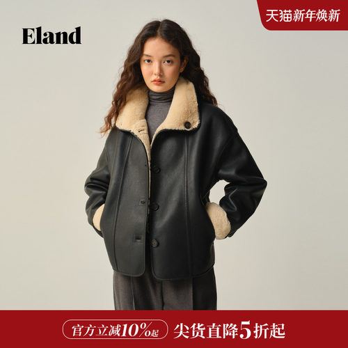 ELAND皮草翻领短款夹克