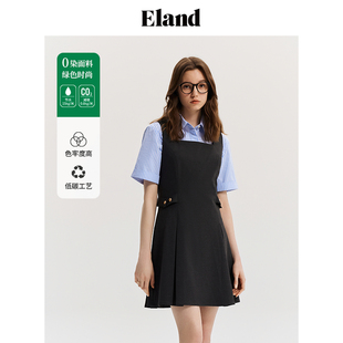 款 零染色纺 Eland衣恋连衣裙女方领无袖 微收腰短裙夏季