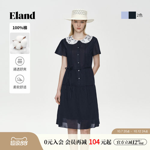 ELAND连衣裙女娃娃领宽松短袖