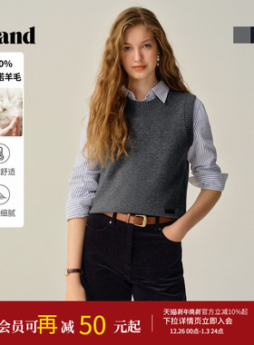 【100%绵羊毛】Eland衣恋马夹女休闲无袖针织毛衣2025冬季新款