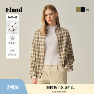 宽松上衣冬季 女简约风长袖 Eland衣恋衬衫 新款 100%棉