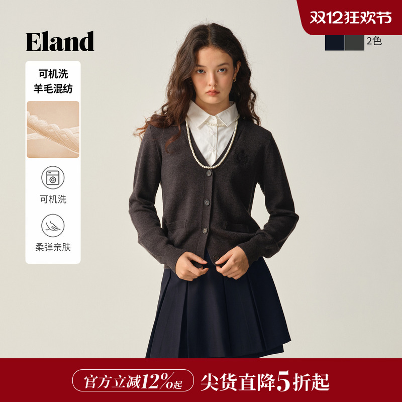ELAND毛针织衫假两件开衫