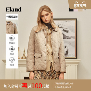 【特氟龙三防】ELand衣恋翻领棉衣女长袖菱格棉服2025冬季新款