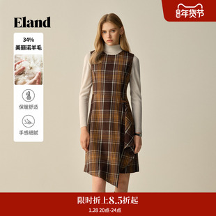 【绵羊毛】Eland衣恋连衣裙女无袖收腰显瘦格纹裙2025冬季新款