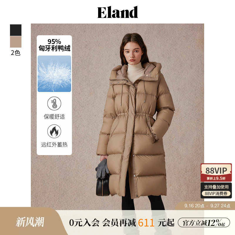 ELAND鸭绒蓄热里布长款羽绒服图片