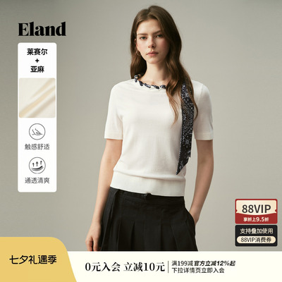 ELAND通勤丝巾装饰针织短袖