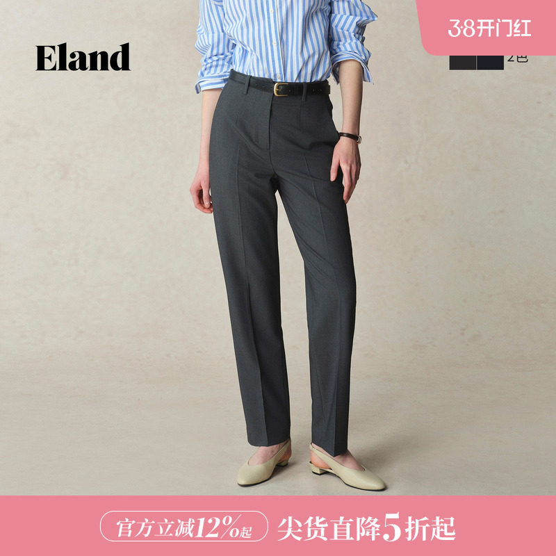 Eland衣恋休闲裤女时尚舒适长裤通勤直筒西裤2026春夏新款