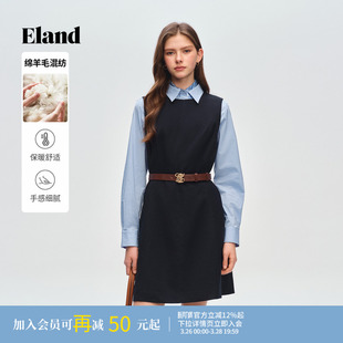 新款 Eland衣恋早春漂亮连衣裙女带拉链A型裙2026春季 含绵羊毛