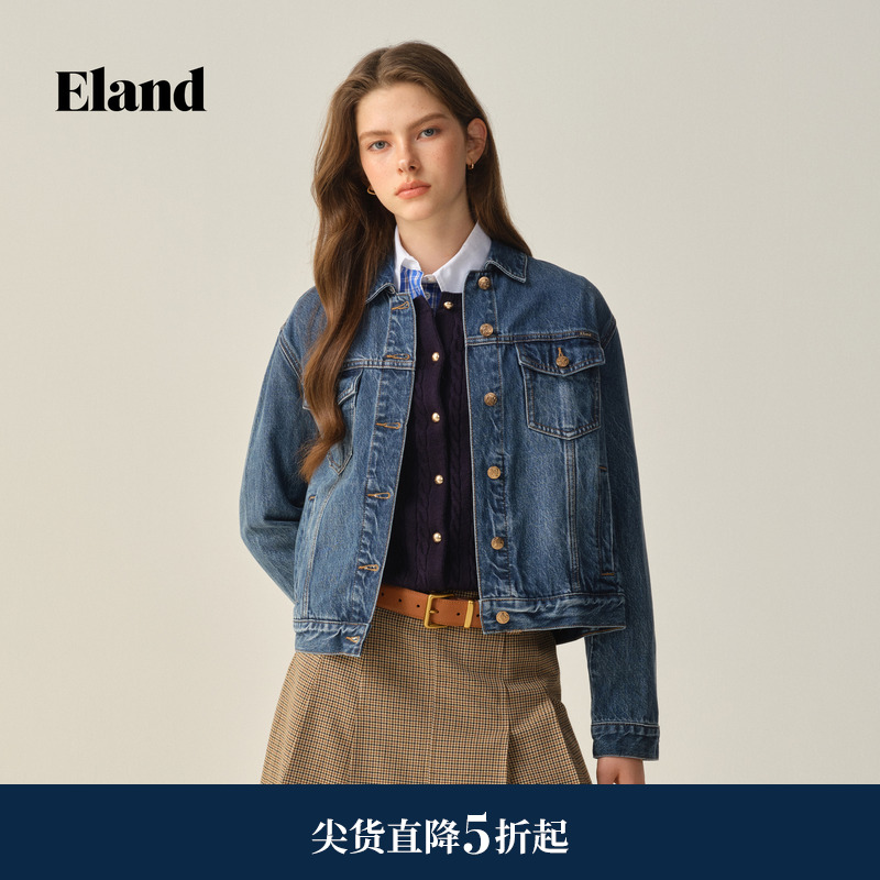 ELAND短外套长袖小翻领牛仔外套