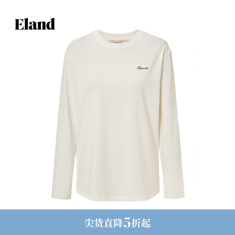【100%棉】Eland衣恋T恤女长袖圆领休闲舒适上衣2026春夏新款