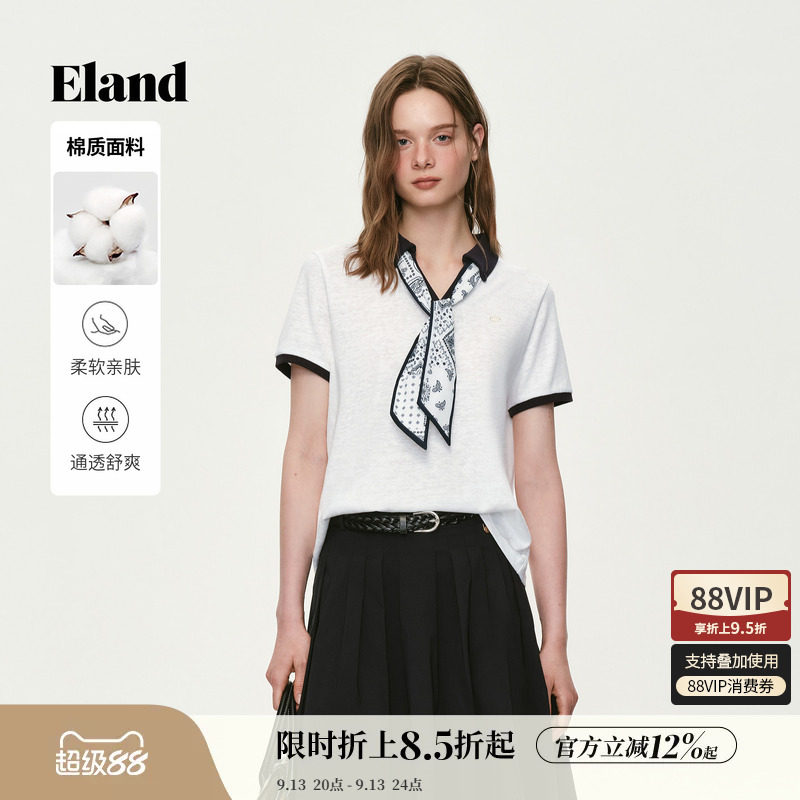 ELAND飘带翻领短袖T恤图片