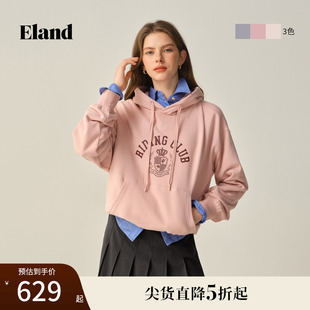 Eland衣恋卫衣女时尚 印花落肩阔版 连帽上衣2025秋季 新款
