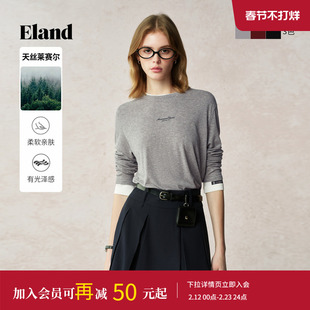 Eland衣恋T恤女圆领长袖舒适休闲薄款上衣2025夏季新款