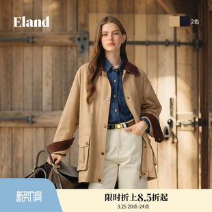 新款 风外套冬季 撞色翻领单排扣工装 Eland衣恋短外套女长袖