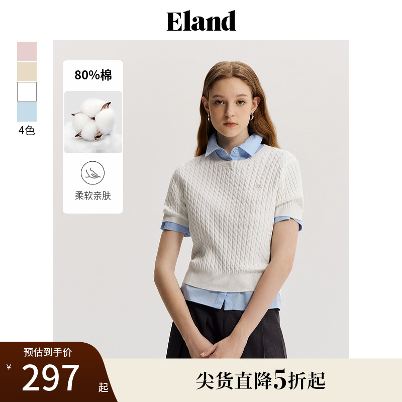 ELAND圓領絞花針織短袖