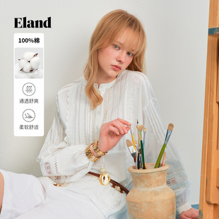 100%棉 气质上衣2026春季 Eland衣恋衬衫 衬衫 新款 女半开襟长袖